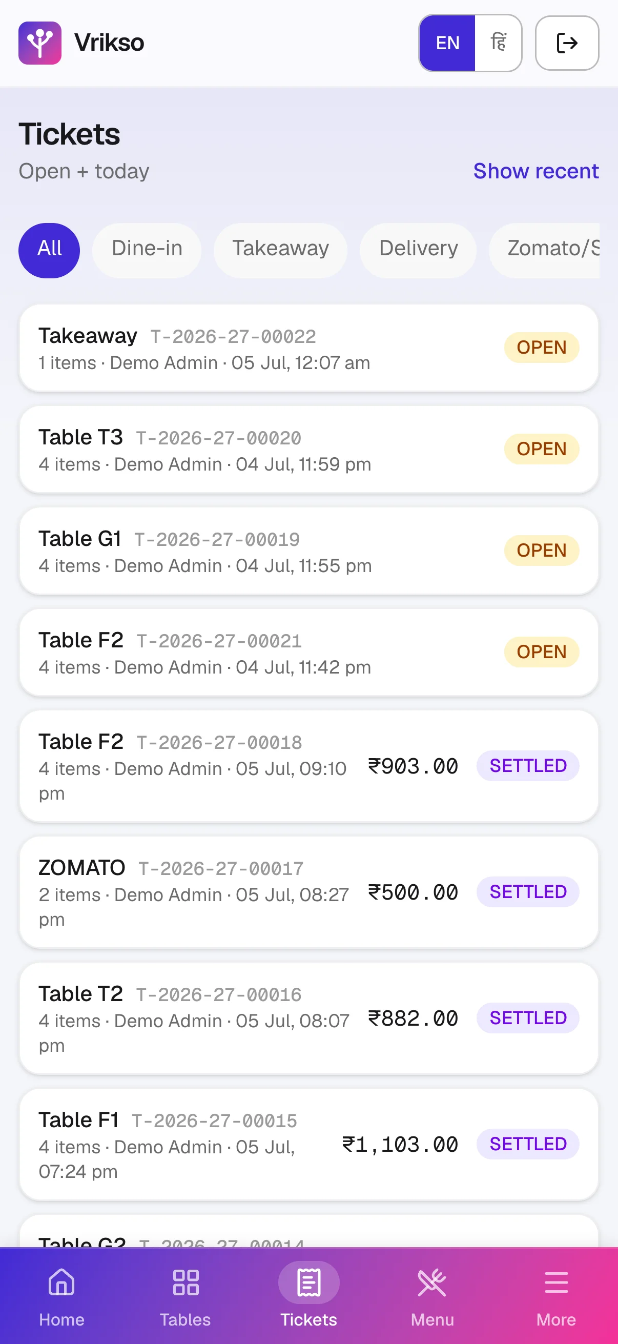 Tickets & bills — Vrikso