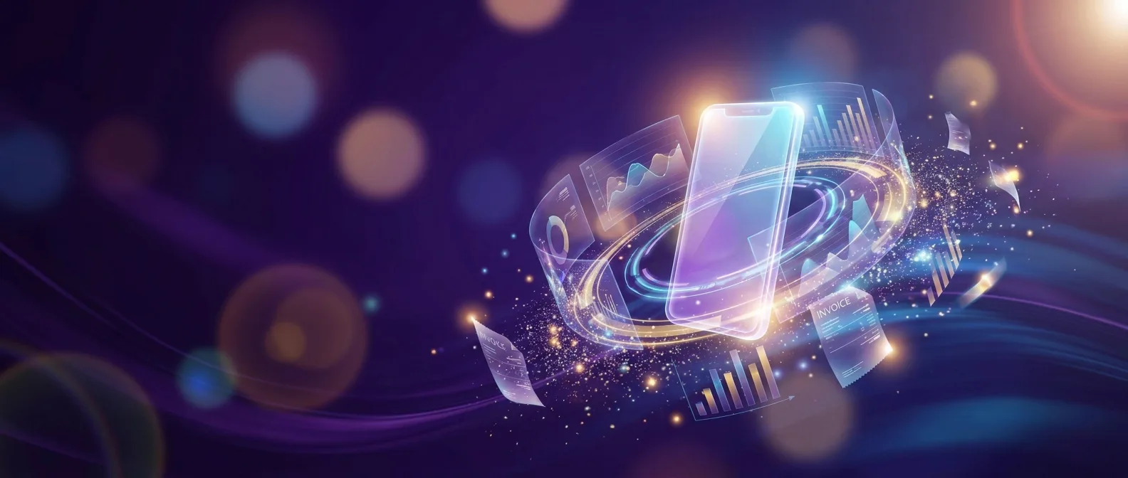 One phone, one record — orders, invoices and reports flowing from the same source.